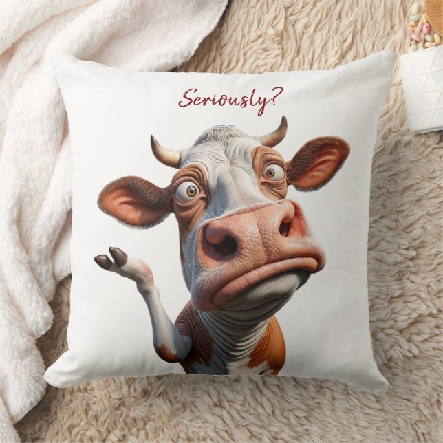 The Silly Cow - "Seriously?" Funny Quote Design Cushion (Blanket)