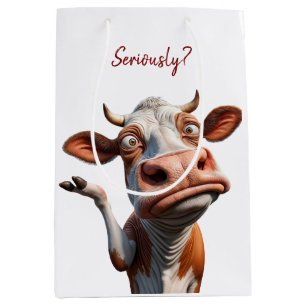 The Silly Cow - "Seriously?" Funny Quote Design Medium Gift Bag