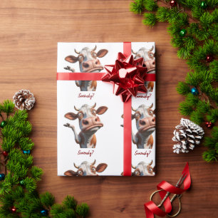 The Silly Cow - "Seriously?" Funny Quote Design Wrapping Paper