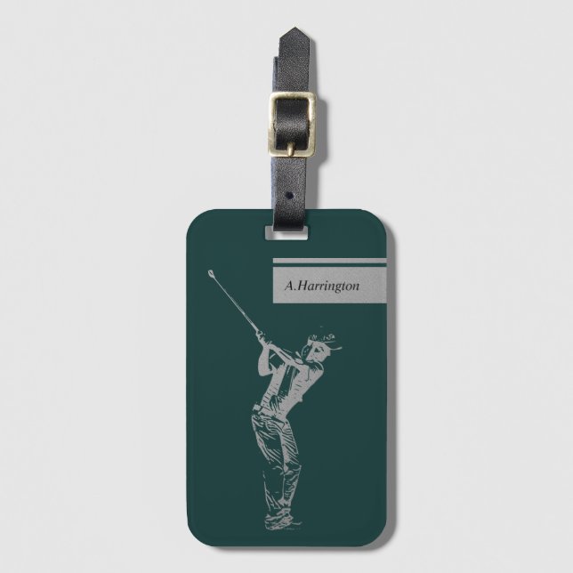 The silver golfer  luggage tag (Front Vertical)