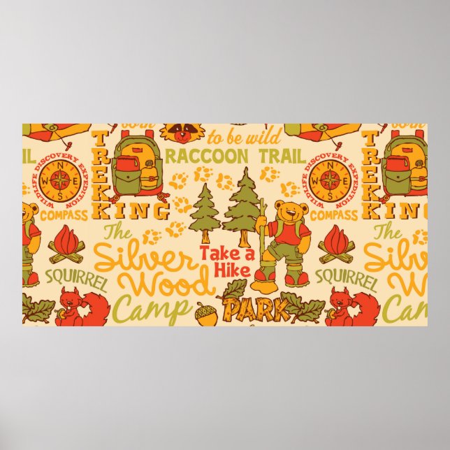 The Silver Wood Camp,cute characters seamless patt Poster (Front)