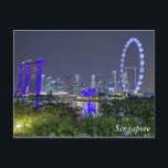 The Singapore Skyline by Night Postcard<br><div class="desc">The Singapore Skyline by Night,  view from Gardens by the Bay east.</div>