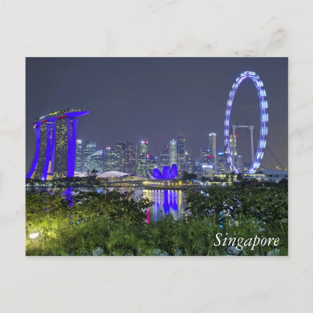 The Singapore Skyline by Night Postcard (Front)