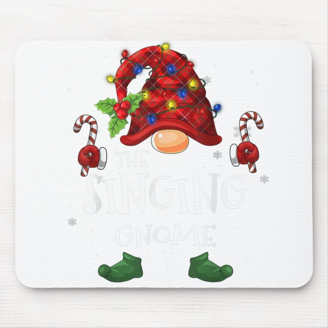 The Singing Gnome Buffalo Plaid Christmas Tree Lig Mouse Pad (Front)