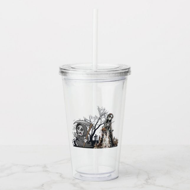  The Skeleton and the Corpse Bride. Acrylic Tumbler (Front)