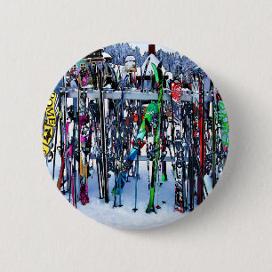 The Ski Party - Skis and Poles 6 Cm Round Badge