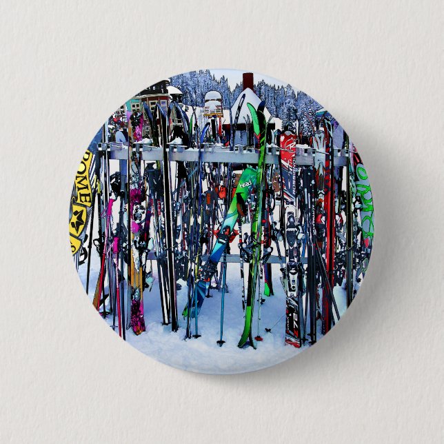 The Ski Party - Skis and Poles 6 Cm Round Badge (Front)
