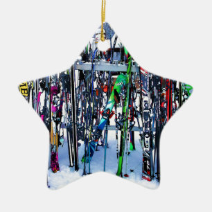 The Ski Party - Skis and Poles Ceramic Tree Decoration