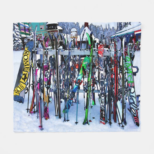 The Ski Party - Skis and Poles Fleece Blanket (Front (Horizontal))
