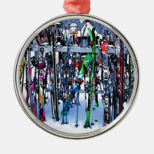 The Ski Party - Skis and Poles Metal Tree Decoration