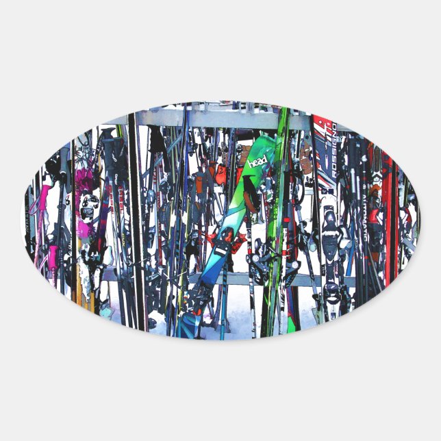 The Ski Party - Skis and Poles Oval Sticker (Front)