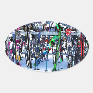 The Ski Party - Skis and Poles Oval Sticker