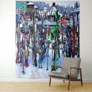 The Ski Party - Skis and Poles Tapestry