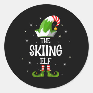 The Skiing Elf Family Matching Group Christmas  Classic Round Sticker