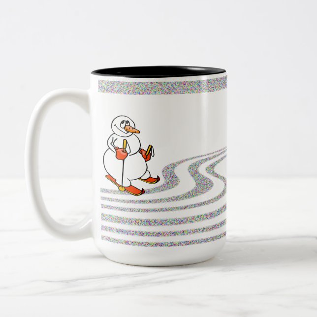 The Skiing Snowman - Two-Tone Coffee Mug (Left)