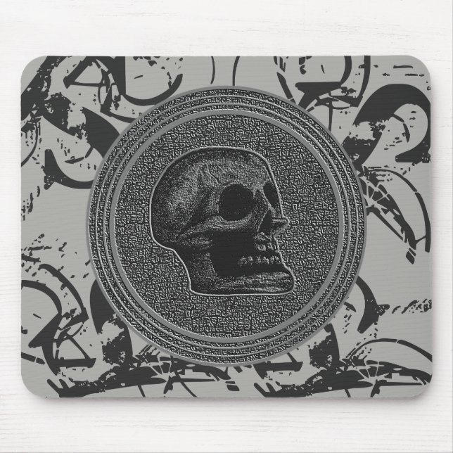 the Skull! (Circle Design ) 2018 Gray on Stone Mouse Pad (Front)