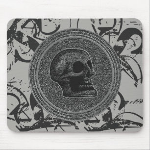 the Skull! (Circle Design ) 2018 Grey on Stone Mouse Pad