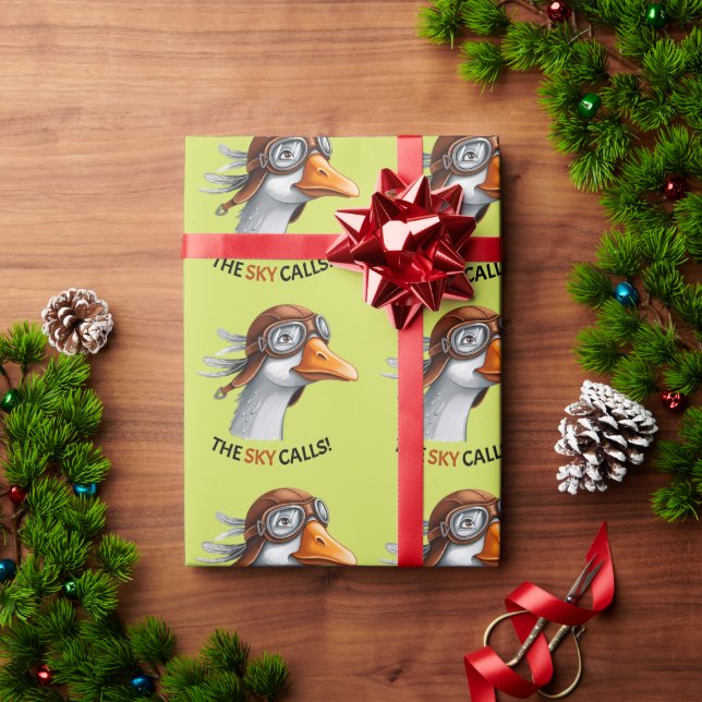 The Sky Calls! Funny Pilot Goose Wrapping Paper (Holiday Gift)