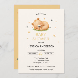 The Sleeping Baby Bear Baby Shower Invitation