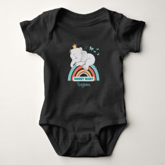 The Sleeping Elephant on Rainbow Personalised Baby Bodysuit