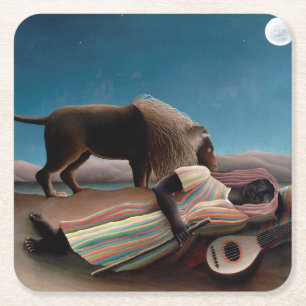 The Sleeping Gypsy, Henri Rousseau Square Paper Coaster