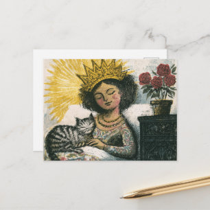 The Sleepy Cat and her Queen Postcard