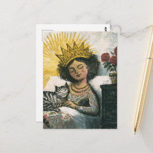 The Sleepy Cat and her Queen Postcard