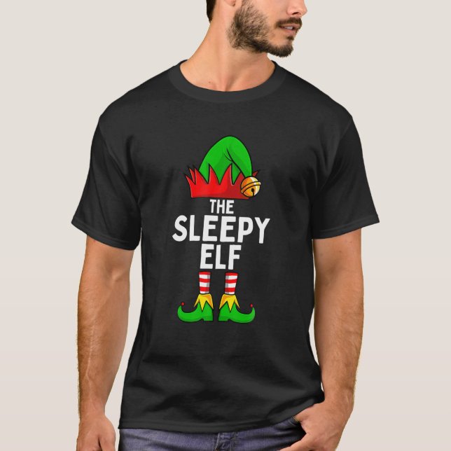 The Sleepy Elf Funny Christmas Matching Family T-Shirt (Front)