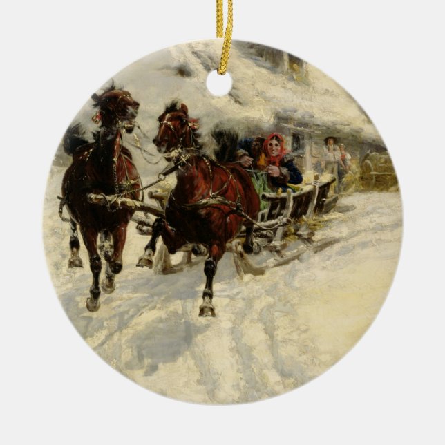The Sleigh Ride, 1896 (oil on canvas) Ceramic Tree Decoration (Front)