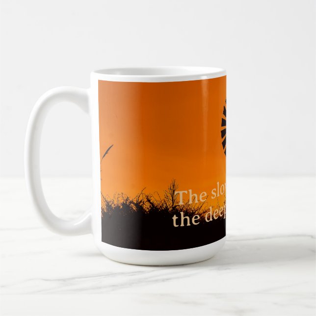 The Slower the Pace, Farm Windmill Sunset Coffee Mug (Left)