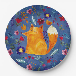 The Smart Fox in Flower Garden Paper Plate