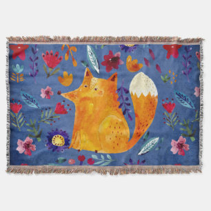 The Smart Fox in Flower Garden Throw Blanket