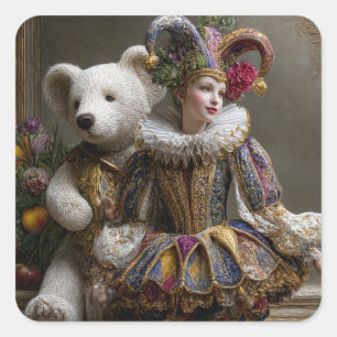 The Smile of the Arlequin and its Bear of White Pe Square Sticker