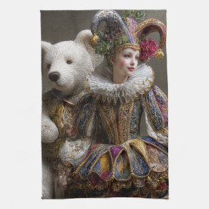 The Smile of the Arlequin and its Bear of White Pe Tea Towel