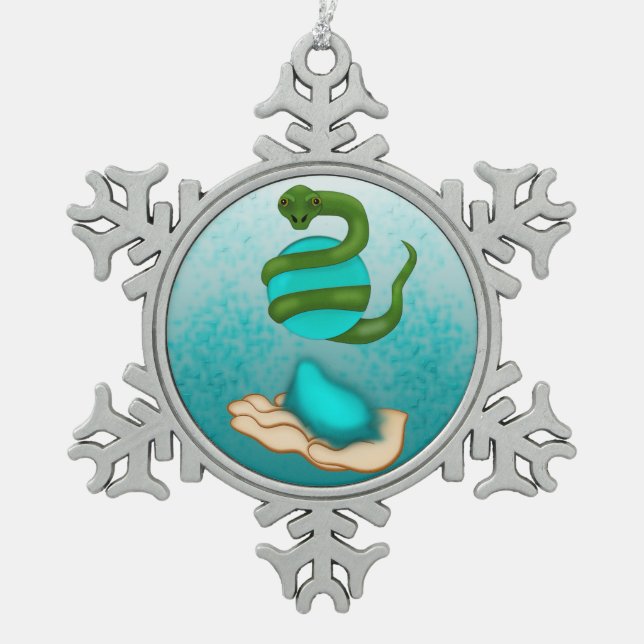The Snake Snowflake Pewter Christmas Ornament (Front)