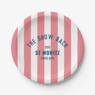 The Snow Bach Pink Cabana Stripe Bachelorette Paper Plate