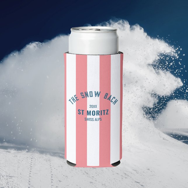 The Snow Bach Pink Cabana Stripe Bachelorette Seltzer Can Cooler (Creator Uploaded)
