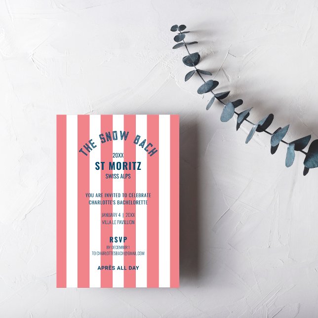 The Snow Bach Pink Stripe Bachelorette Party Invitation (Creator Uploaded)