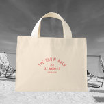 The Snow Bach Ski Theme Bachelorette Tote Bag<br><div class="desc">The Snow Bach Pink tote bags are perfect for your snow or ski theme bachelorette party. Personalise with the details of your bachelorette...  year,  resort and destination. Perfect for a snow or ski theme bachelorette party or a destination bachelorette. Matching accessories available in The Snow Bach Collection.</div>