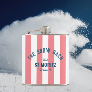 The Snow Beach Pink Cabana Stripe Bachelorette Hip Flask