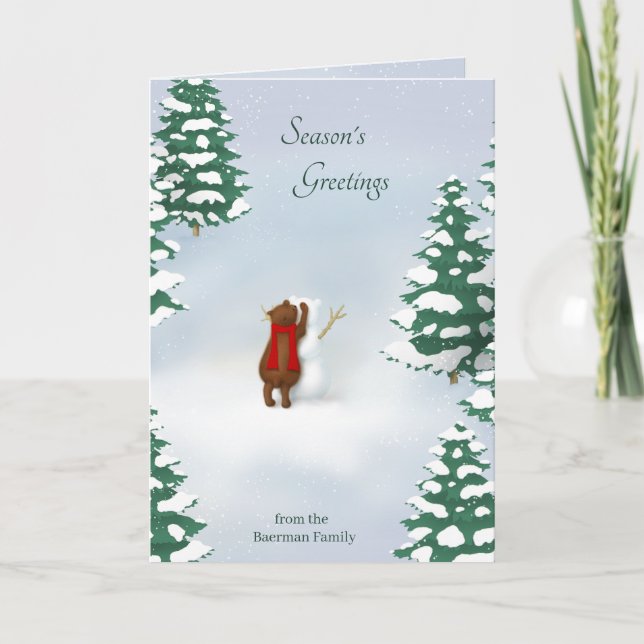 The Snowbear Personalised Woodland Note Card (Front)