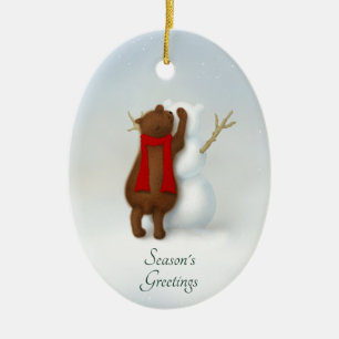 The Snowbear Whimsical Winter Scene Personalised Ceramic Tree Decoration