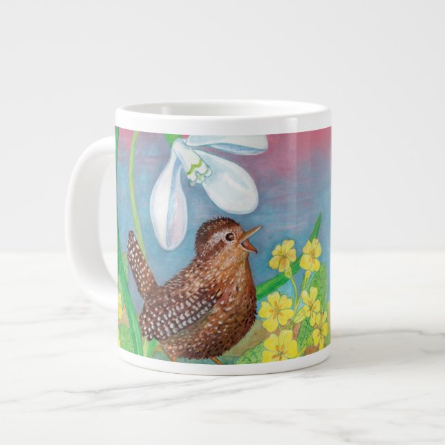 The snowdrop and the wren bird summon the spring  large coffee mug (Front Left)