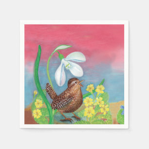 The snowdrop and the wren bird summon the spring   napkin