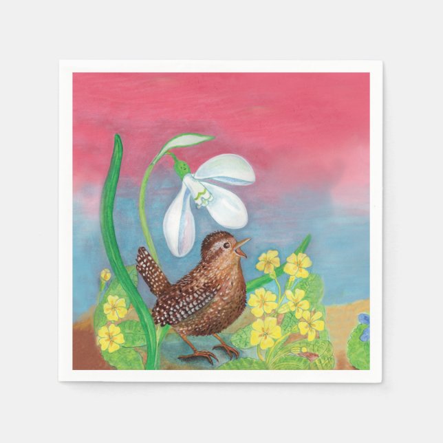 The snowdrop and the wren bird summon the spring   napkin (Front)