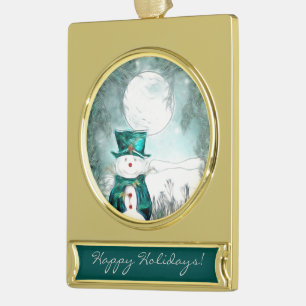 The Snowman CUSTOM GREETING Gold Plated Banner Ornament