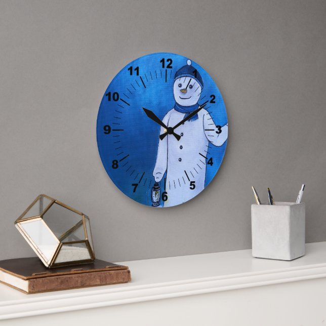 The Snowman's Escape Painting by Alfred Fox Large Clock (Office)
