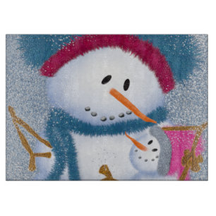 The SnowMomma And SnowGirl Illustration Cutting Board