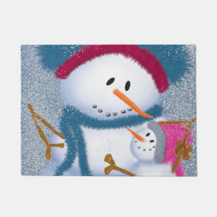 The SnowMomma And SnowGirl Illustration Doormat