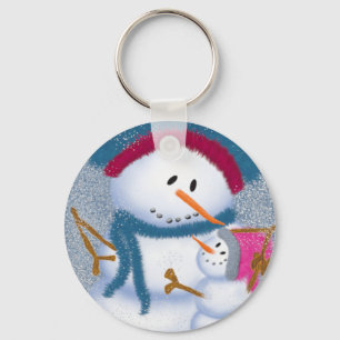 The SnowMomma And SnowGirl Illustration Key Ring